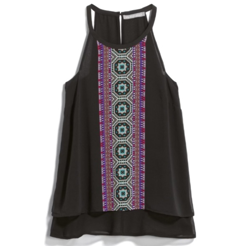 Black Tank Top with Fun Pattern on Front. Medium. EUC